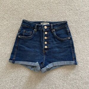 Zara Button Up, High Rise, Dark Wash, Cuffed Shorts, Size 00